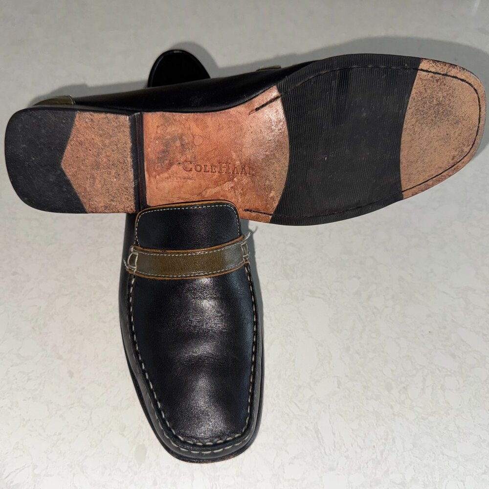COLE HAAN all leather loafer . black w/green leather accents . size 7.5 B . EUC - Picture 4 of 6